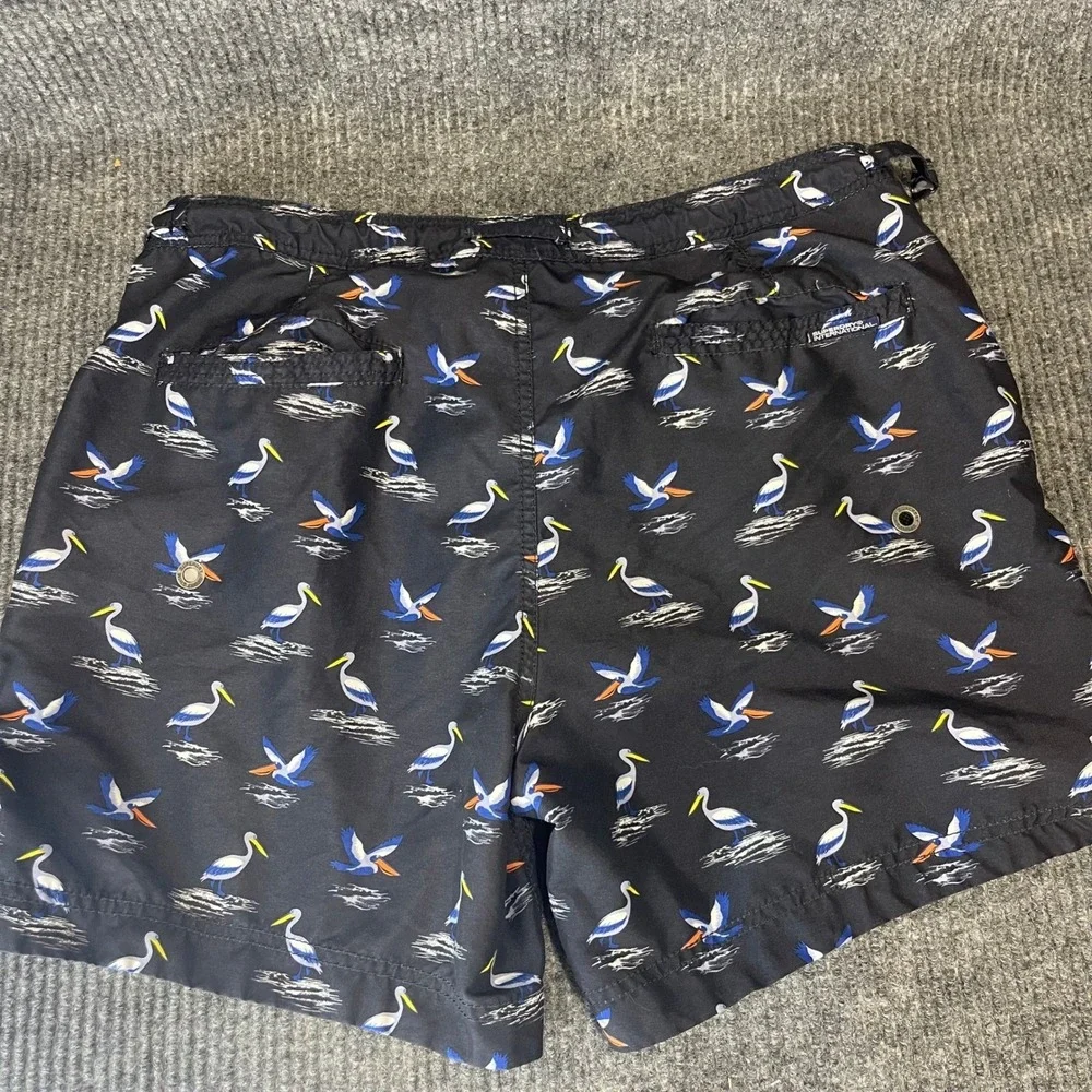 Superdry Pelican Print Swim Shorts Mens L Navy Blue Excellent Mesh‎ Lined Trunks